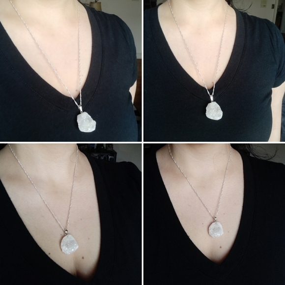 Natural 🤍 Crystal 🤍 Quartz Geode Necklace - Picture 3 of 6